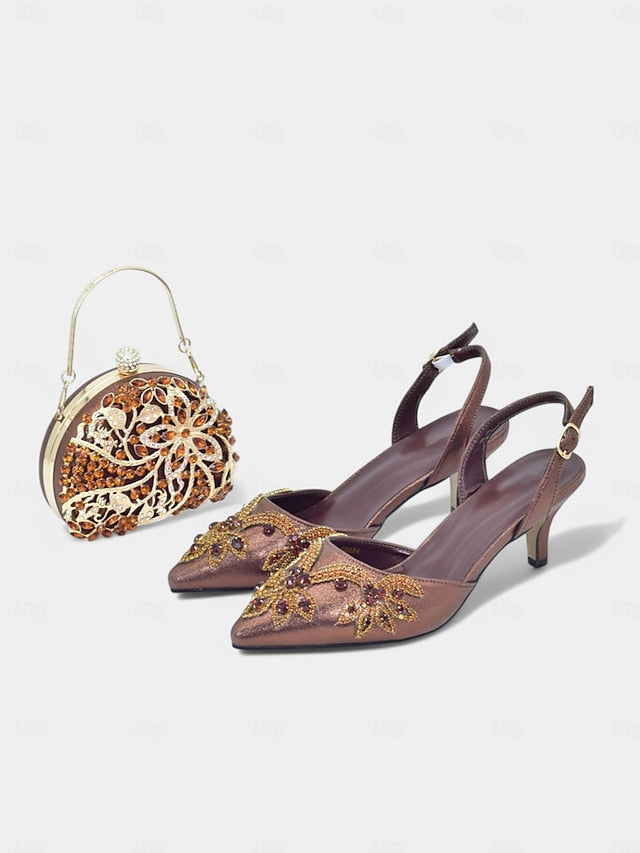 Gold Slingback Embellished with – Matching Heels Handbag