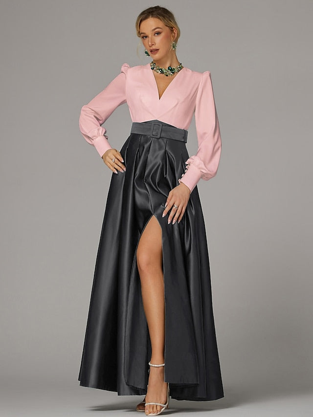 Split High Gown Guest Wedding Evening A-Line Floor Formal Dress