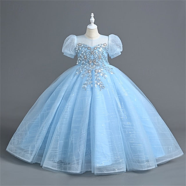Solid Flower Party Girl Girls' Color Kids Dress