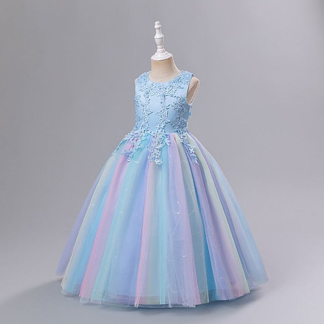 Dress Floral Line Kids Girls' A Solid Colored