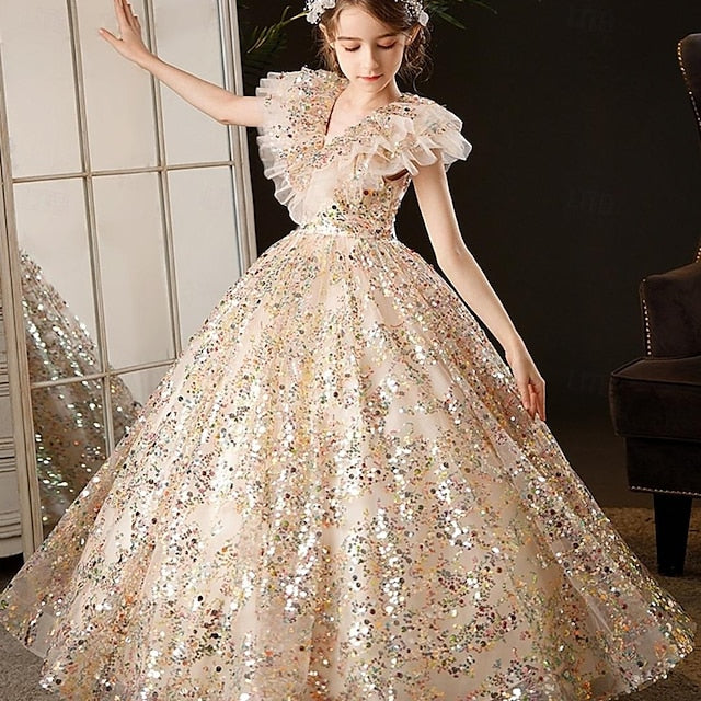 Party Solid Girl 3/4 Dress Kids Color Flower Girls'