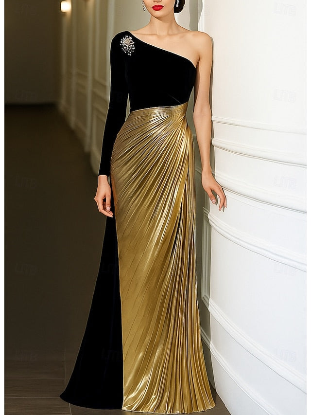Gold Elegant Wedding A-Line Dress Evening Black Gown Formal