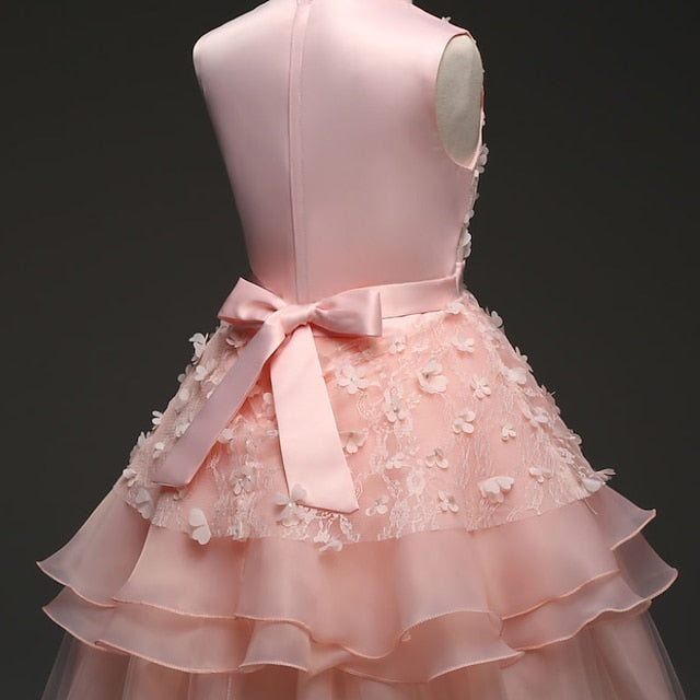 Girl Dress Kids Solid Flower Colored Girls'