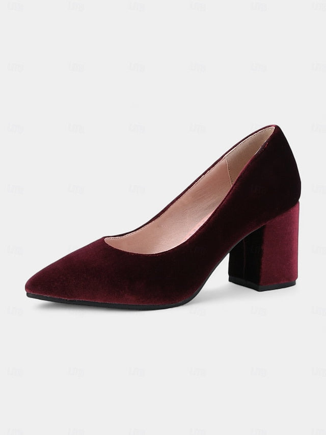 Toe Women's Green Pointed Elegant - Velvet Heel Block Pumps