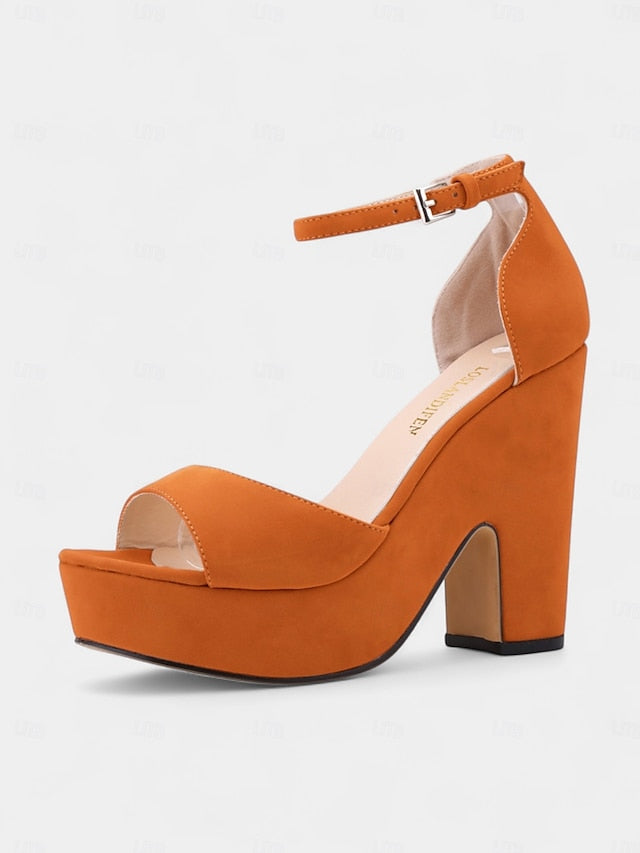 Heel Platform Block Suede Chunky Women's Sandals - Nude