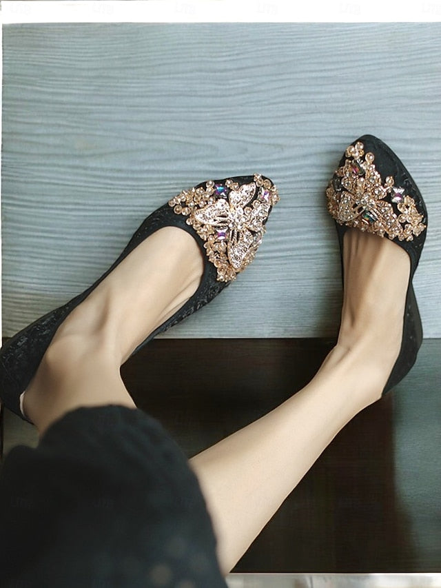 Foldable with Beaded Embroidered Flats Women's Ballet