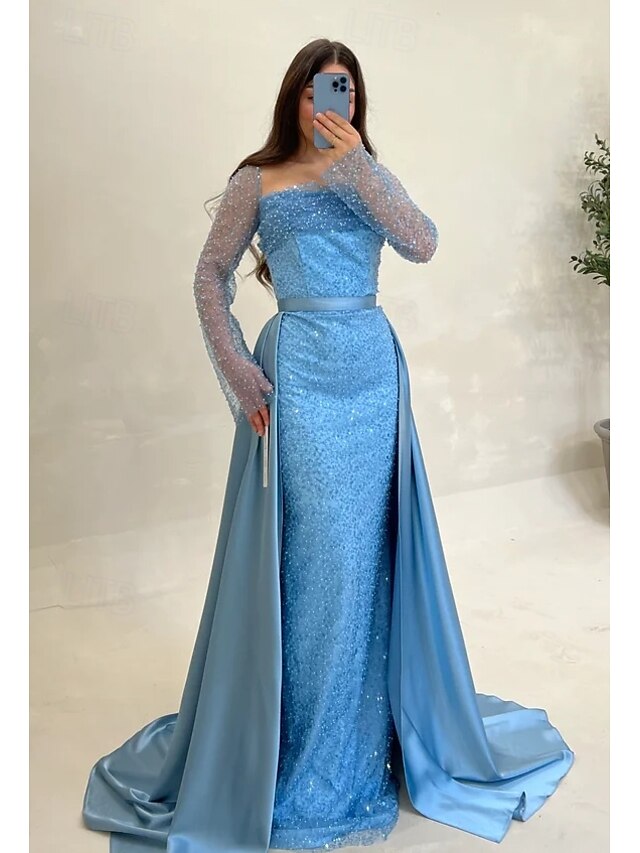 Guest Sequin Evening Dress Wedding Gown Elegant A-Line Formal