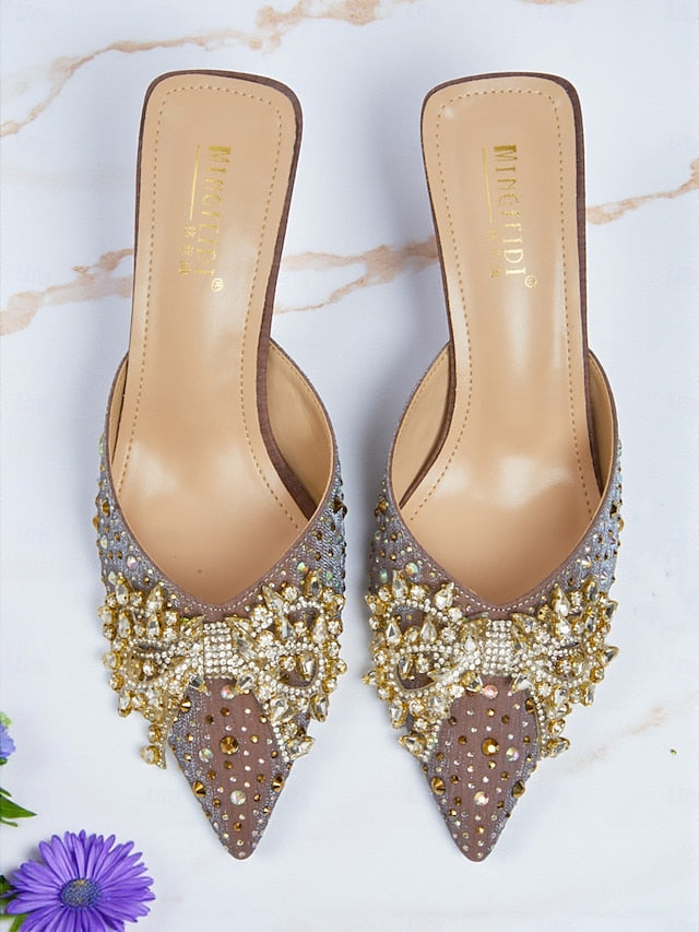 Rhinestone Slip-On Women's Toe Mules Glitter - Pointed