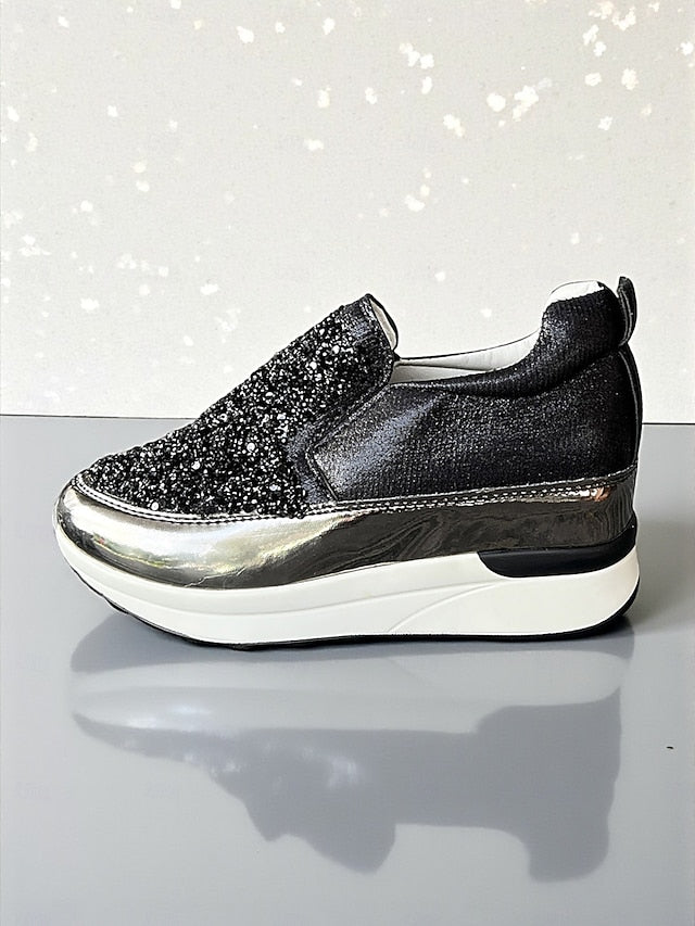 with Black Sneakers Glitter Women's Slip-On Metallic
