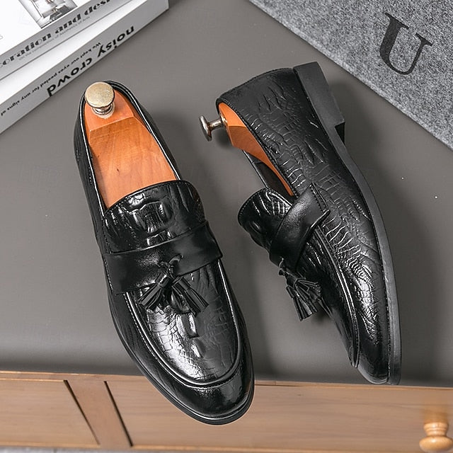 Men's Green Faux Leather Loafers with Crocodile Embossed
