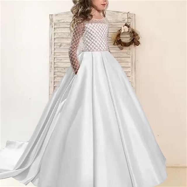 Dress Solid Long Girls' Kids Color Flower Girl Party