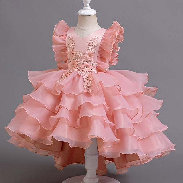 Girls' Dress Asymmetrical Floral Kids Party