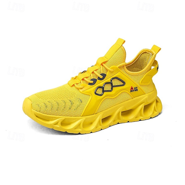Men's Yellow Performance Sneakers with Flame Design,