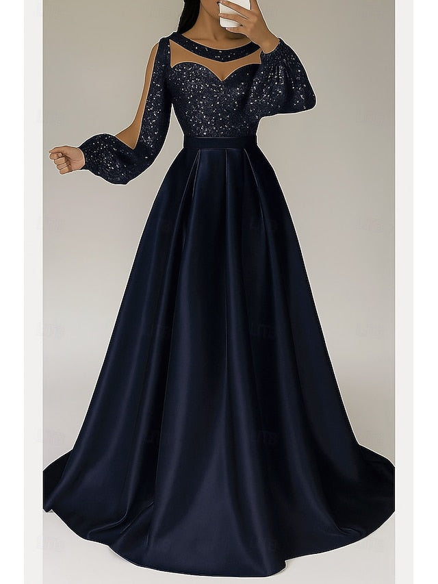 Formal Red Dress A-Line Black Elegant Evening Gown Sequined