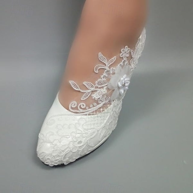 Heels Elegant Lace Bridal Wedding Floral – Women's White