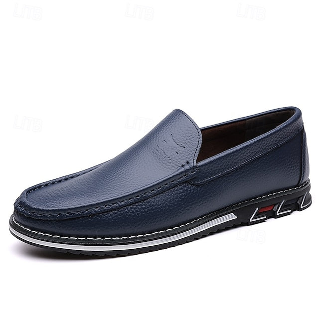 Men's Blue Faux Leather Slip-On Loafers with Durable Sole