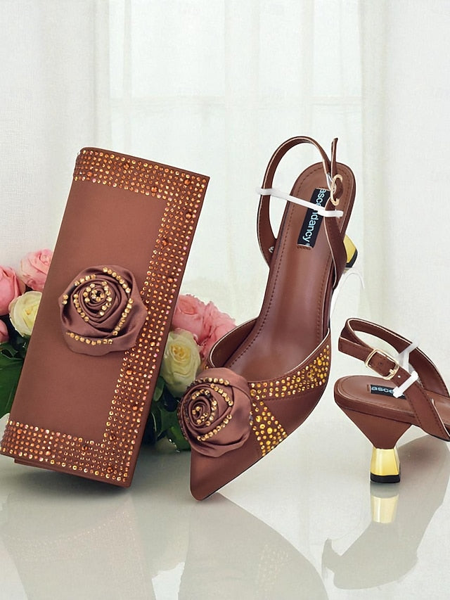 Gold Matching Slingback and Clutch Set Women's Heels -