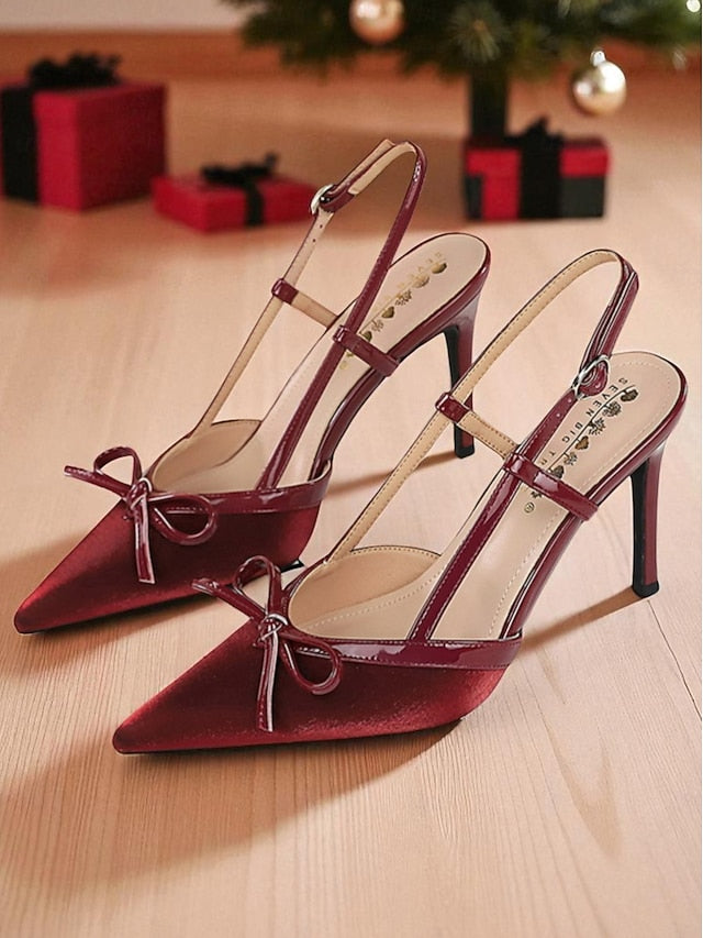 Heels Red Stiletto Pointed and Women's - Green Slingback