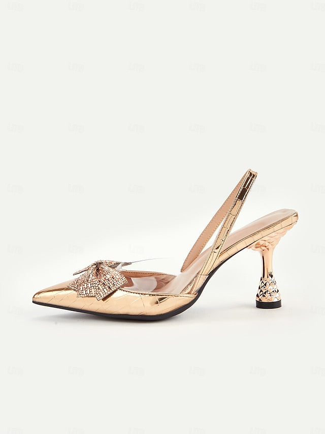 Detail Heels - with Quilted Bow Women's Slingback Gold