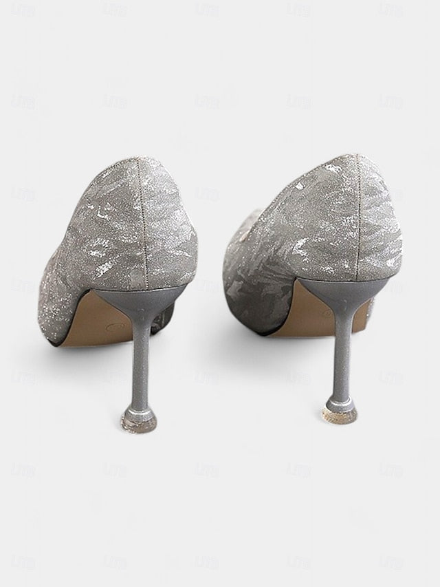 Heels Toe with Champagne Stiletto Glitter Pointed Women's