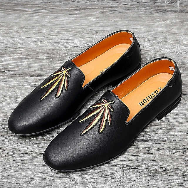 Men's Prom Shoes - White Faux Leather Loafers with Feather