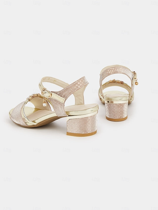 Women Rhinestone-Embellished Block Sandals – for Gold Heel