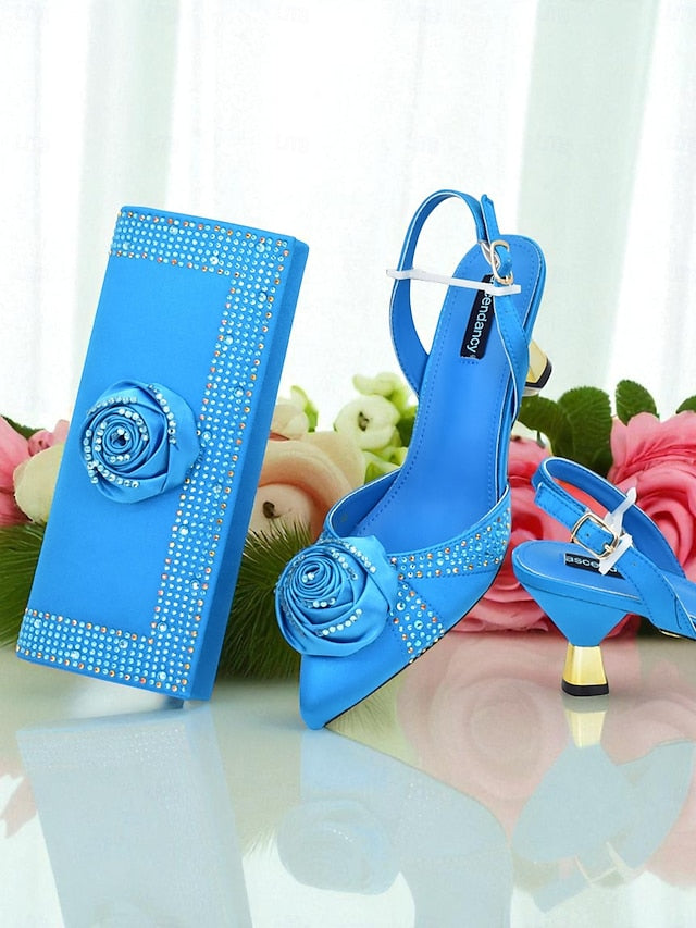 Gold Matching Slingback and Clutch Set Women's Heels -