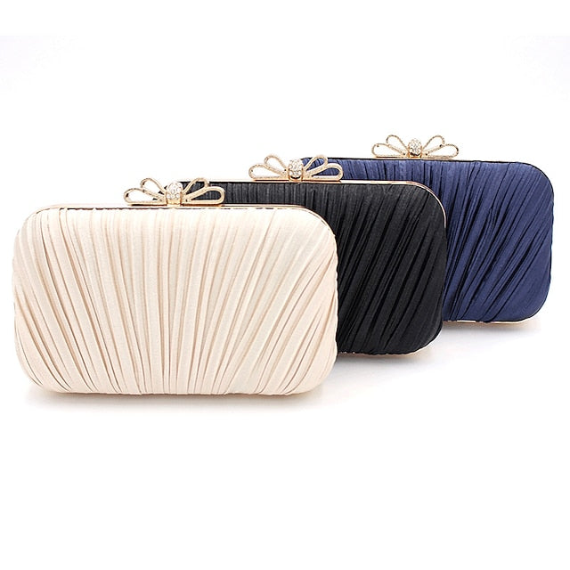 Rhinestone Women's Bag Bow White – Pleated Elegant Clutch