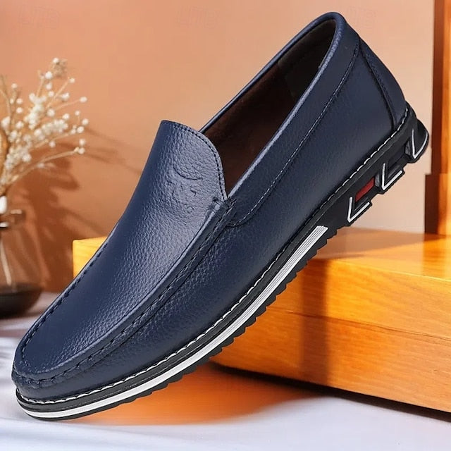 Men's Blue Faux Leather Slip-On Loafers with Durable Sole