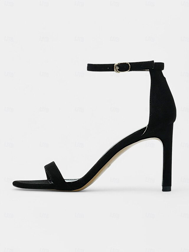 Strap for Open-Toe Stiletto Ankle Elegant Women Sandals Black -