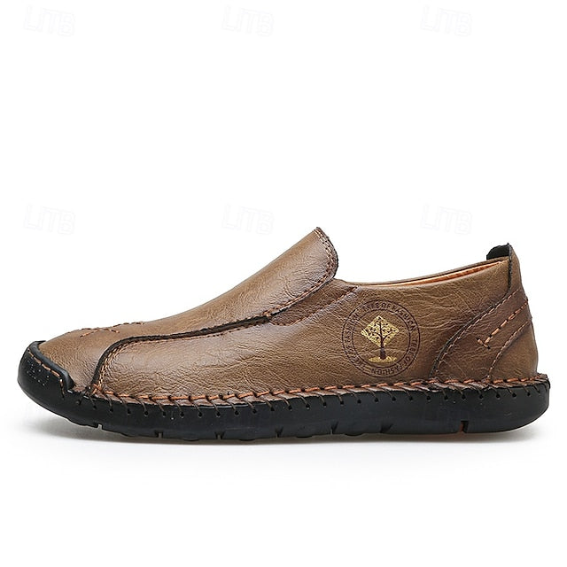 Men's Beige Genuine Faux Leather Moccasins – Handmade