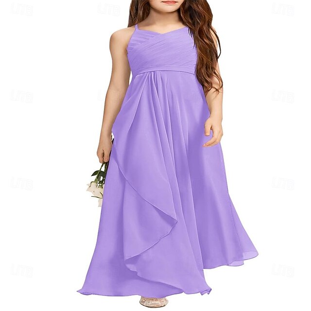 Girls Flower Bridesmaid Girl A-Line Junior Flowy Dress Halter