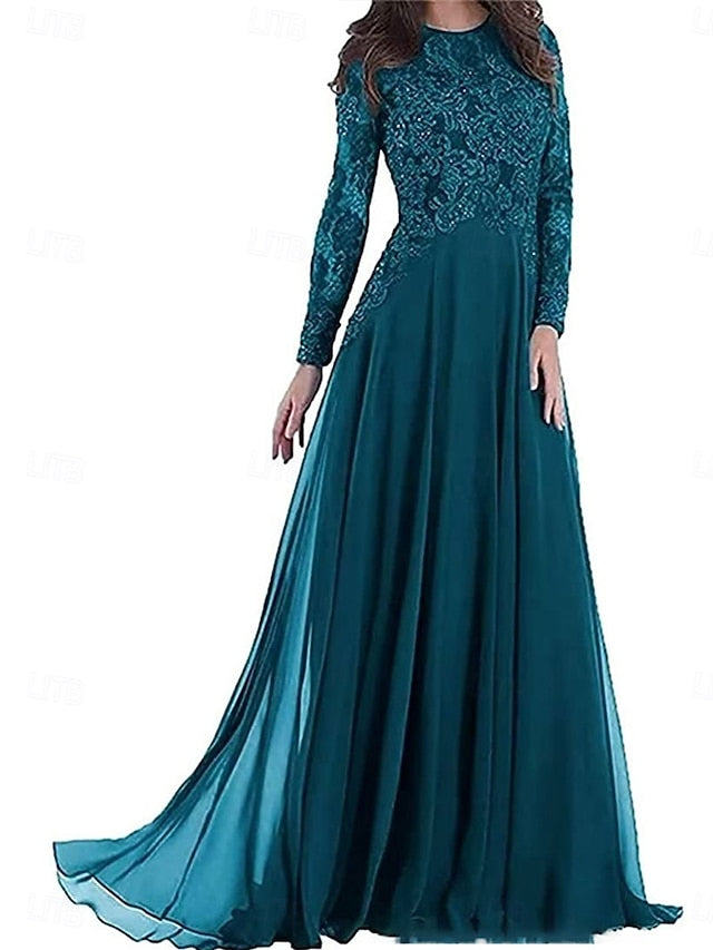 Crew the Neck A-Line Mother of Floor Elegant Party Dress Bride