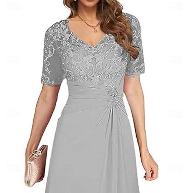 Mother Neck Dress Simple Bride the V of Elegant A-Line
