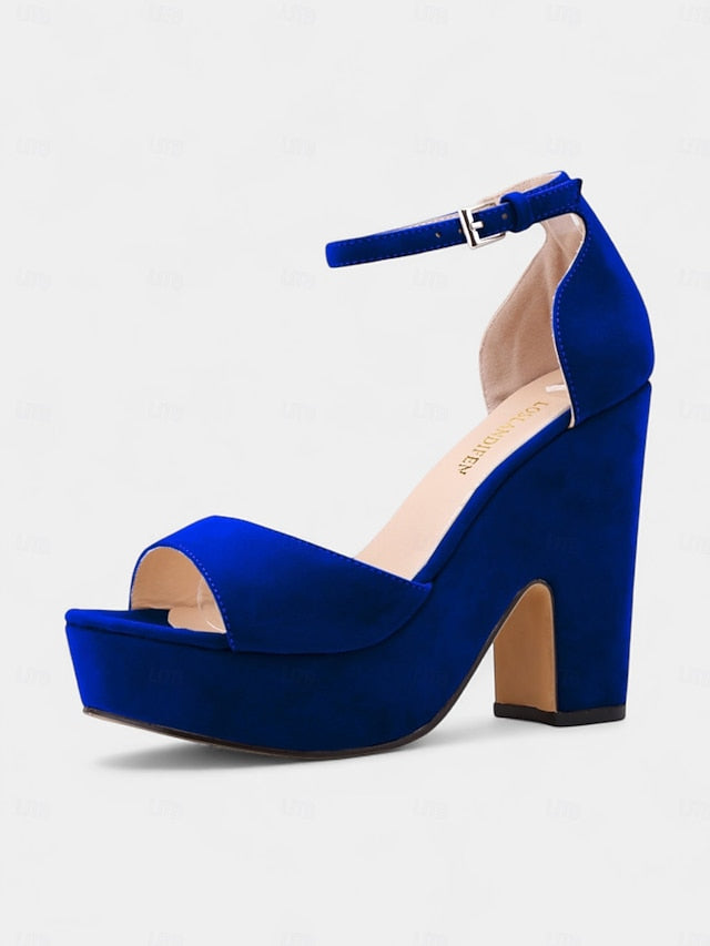 Heel Platform Block Suede Chunky Women's Sandals - Nude