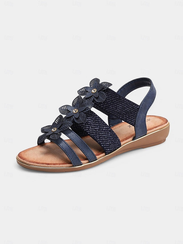 Elegant Rhinestone Flat Floral – Sandals Women's Beige