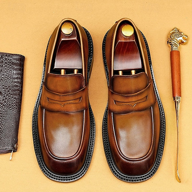Men's Formal Leather Shoes in Brown and Tan with Wingtip
