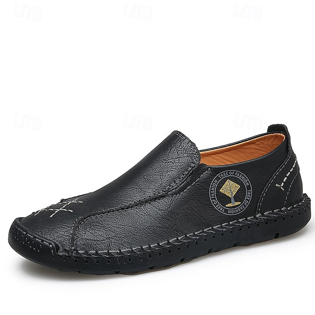 Men's Beige Genuine Faux Leather Moccasins – Handmade
