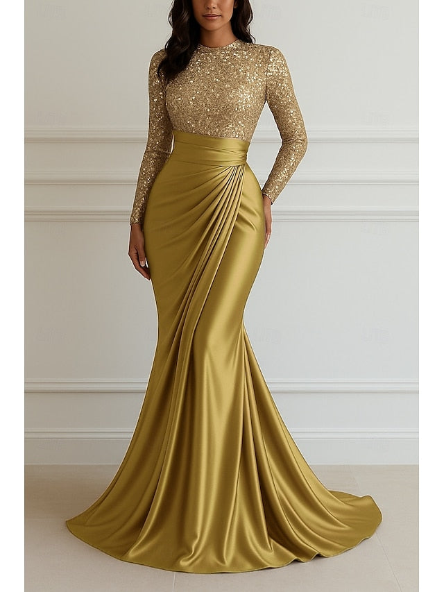 Floor Gown Dress Evening Sequin Formal Elegant Mermaid Wedding