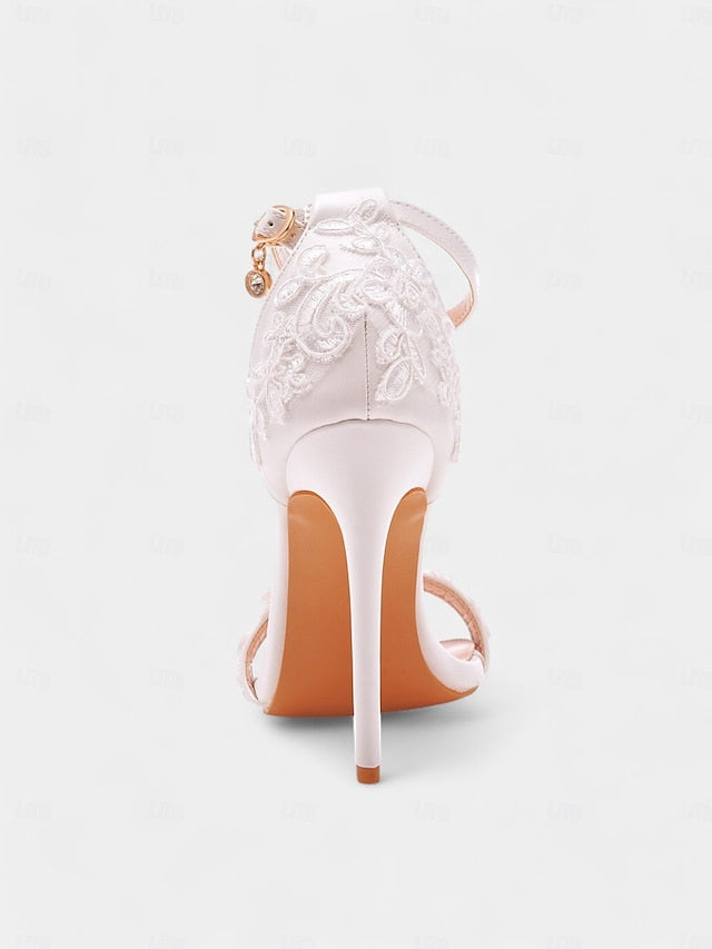 Strap Lace Wedding with Stiletto Women's Ankle Heels White