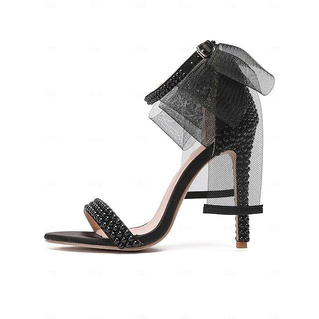 Embellished Heels Bow and Pearl Women's White with Wedding