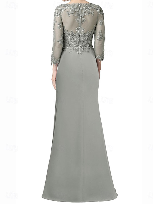 Length Floor of Neck A-Line the V Bride Mother Elegant Dress