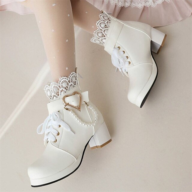 – Bridal Women's Ankle Shoes White Lace-Up Wedding Boots