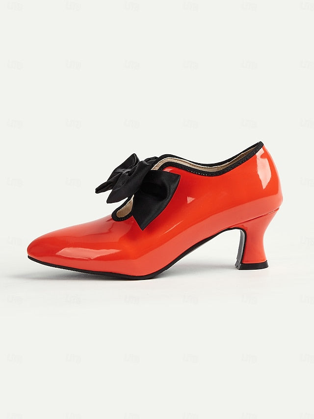 Leather Shoes Heel Red Patent Women's Low Vintage 1920s –
