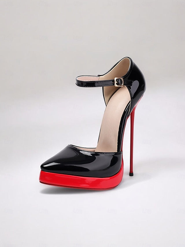 Black Platform Stiletto Women's Patent and Red Leather