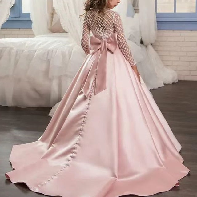 Dress Solid Long Girls' Kids Color Flower Girl Party