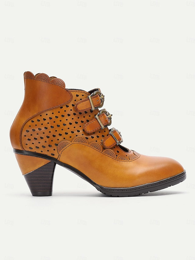 Vintage Women's Perforated Ankle Brown - Boots Buckle Strap