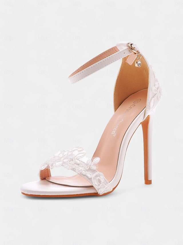 with Wedding Women's Lace Stiletto White Strap Ankle Heels
