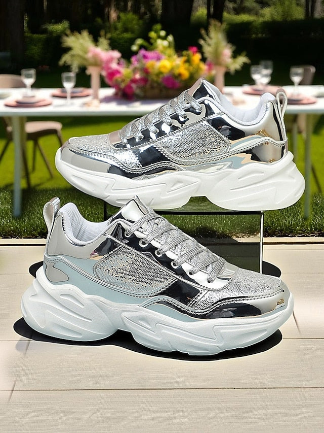 Sneakers Metallic Glitter Chunky Women's Platform with