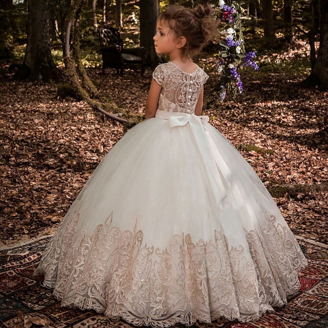 Dress Girl Kids Flower Solid Floral Colored Girls'